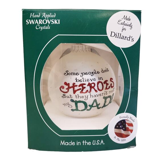 Swarovski Crystal Christmas Ornament Heart Gifts by Teresa Ornament Dad is Hero - Picture 2 of 11